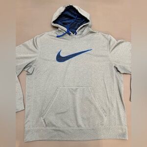 Nike Therma-FIT Hoodie Men's XL Gray Blue Swoosh Pullover Sweatshirt 657533-063